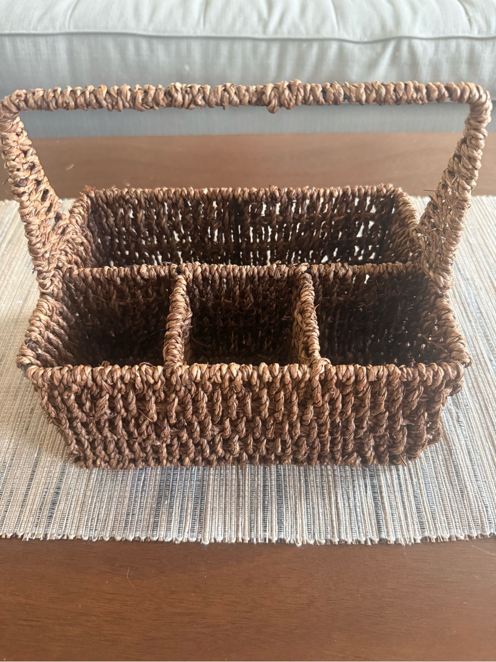 Woven Rattan Organizer Basket Caddy with Handle - 4 Compartments